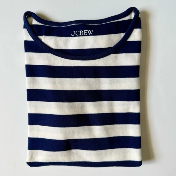 J.Crew Perfect Fit Striped Tee Blue Ivory Medium Fitted - Picture 1 of 8